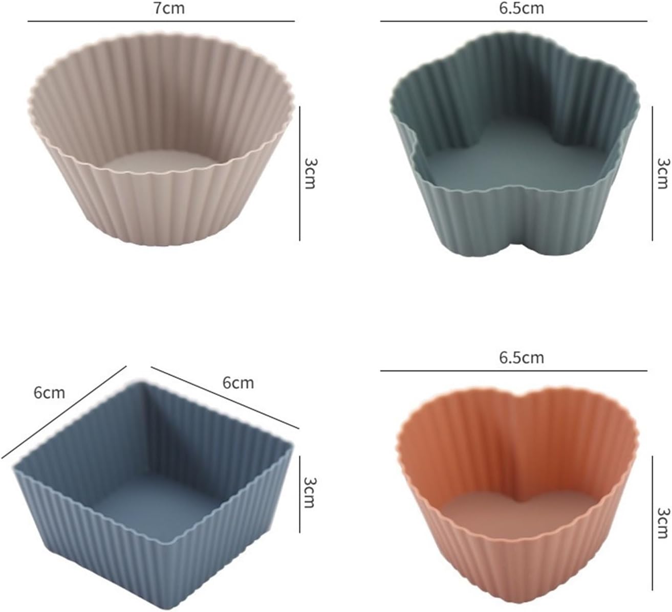 24 Pack Reusable Silicone Cupcake Moulds, Round Square and Heart Baking Cups for Muffins, Cakes and Desserts, Assorted Colours — image 2