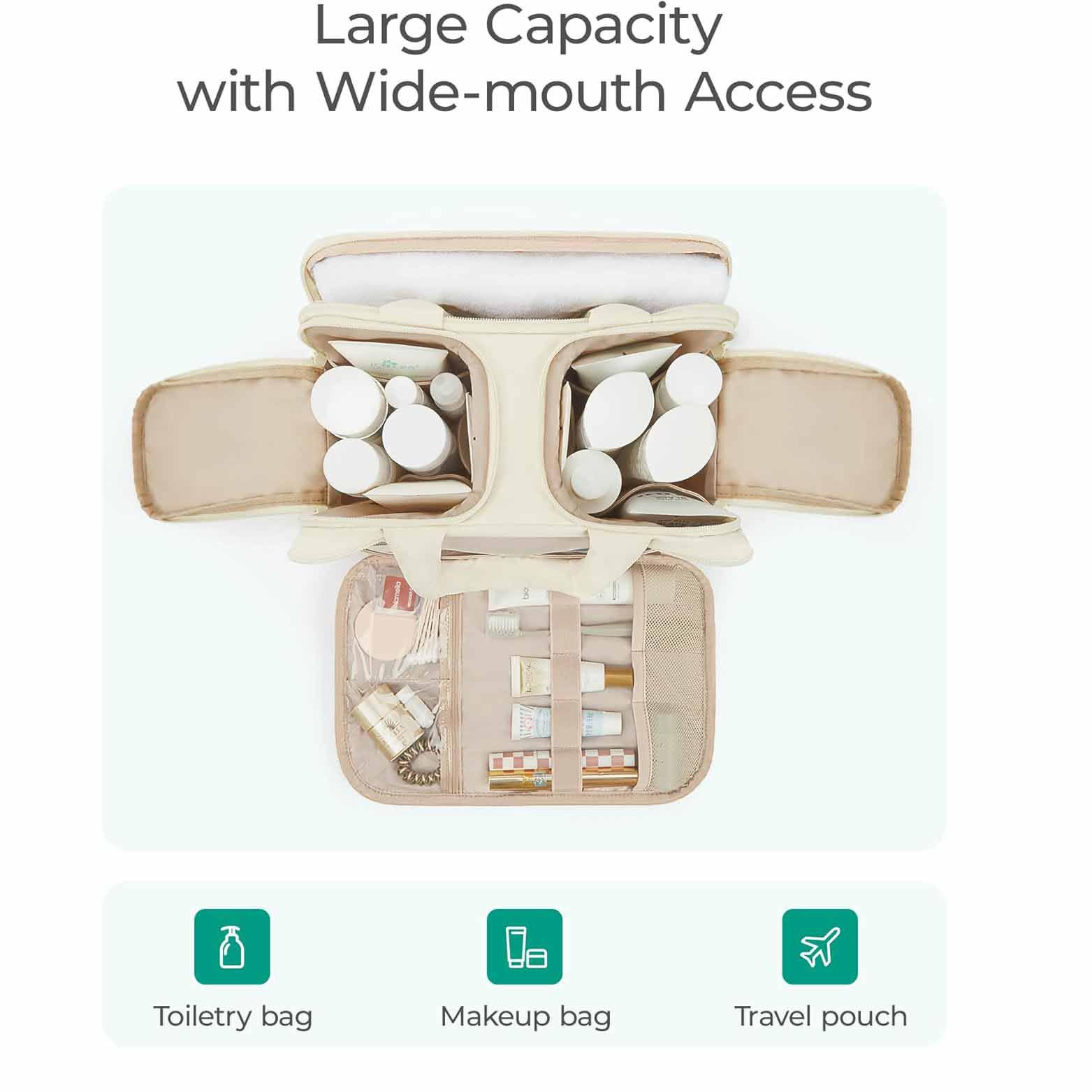 White Puffy Travel Wash Bag with Wide-Mouth Access and Wet-Dry Pockets β image 3