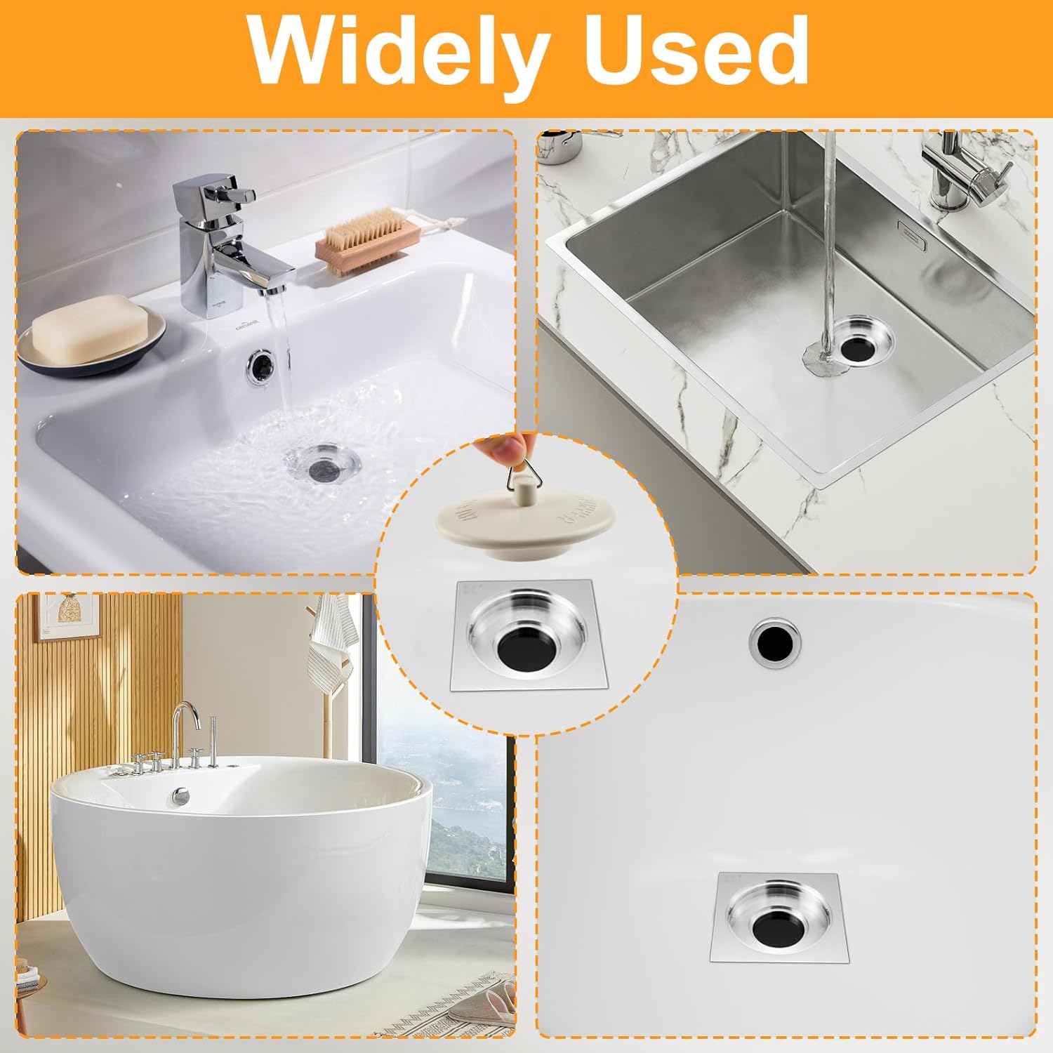 2 Packs Rubber Bathtub Stoppers - Bath Tub Stopper Drain Plug with 15" Stainless Steel Beaded Chain - Bathroom Bathtub Plug Fit for 1.5" to 2" Kitchen Sink β image 5