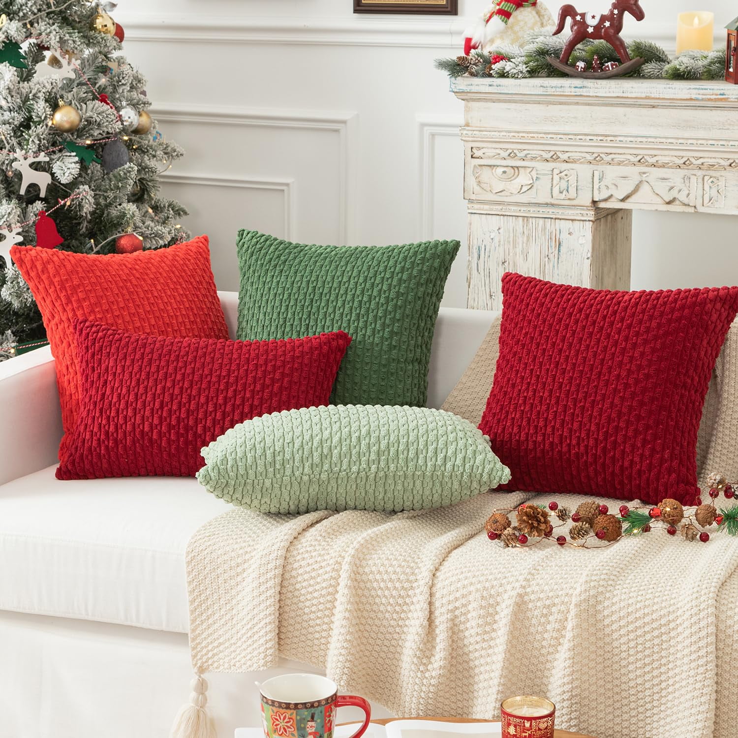 2 Pack Striped Velvet Corduroy Pillow Covers, Decorative Throw Cushion Cases for Couch, Sofa and Bed, 22 x 22-Inch, Red โ image 4