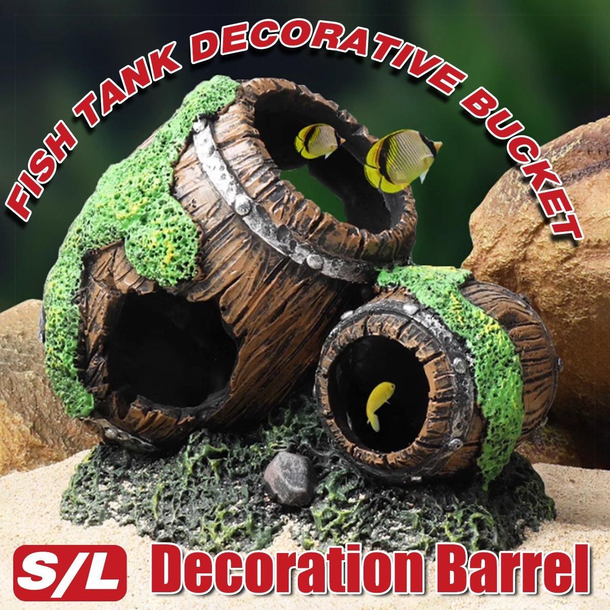 Aquarium Fish Tank Decoration Hiding Cave Simulation Barrel Aquascape Ornament - L โ image 2