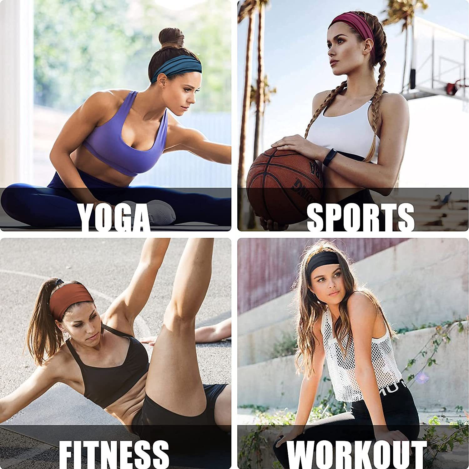 Camouflage Dark Green 5-Pack Wide Sports Headbands for Women - Non-Slip Yoga Headwraps with Sweat-Wicking Fabric (88% Nylon+12% Spandex) โ image 4