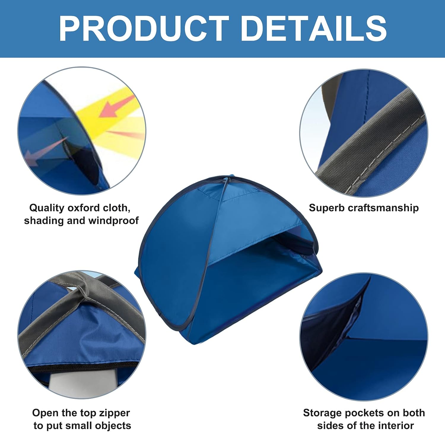 Pop-up Beach Shelter - Portable Beach Tent Anti-UV, Windproof, Picnic Tent for Small Dogs, Cats and Other Small Pets, Blue โ image 3