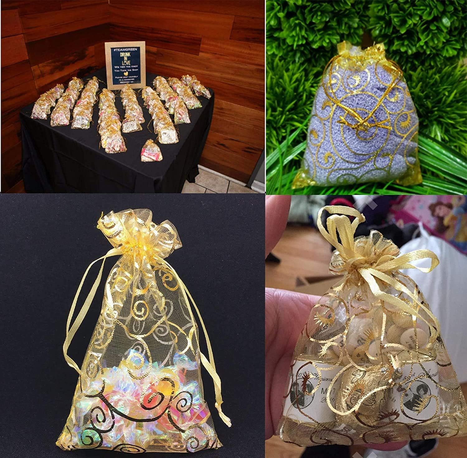 Wedding Favors Small Gift Bags, 100pcs 2.8x3.6 Inch (7x9cm) Gold Organza Bags for Party Favor Bags Small Business Candy Bags Mesh Bag (Gold, 2.8''x3.6'') — image 5