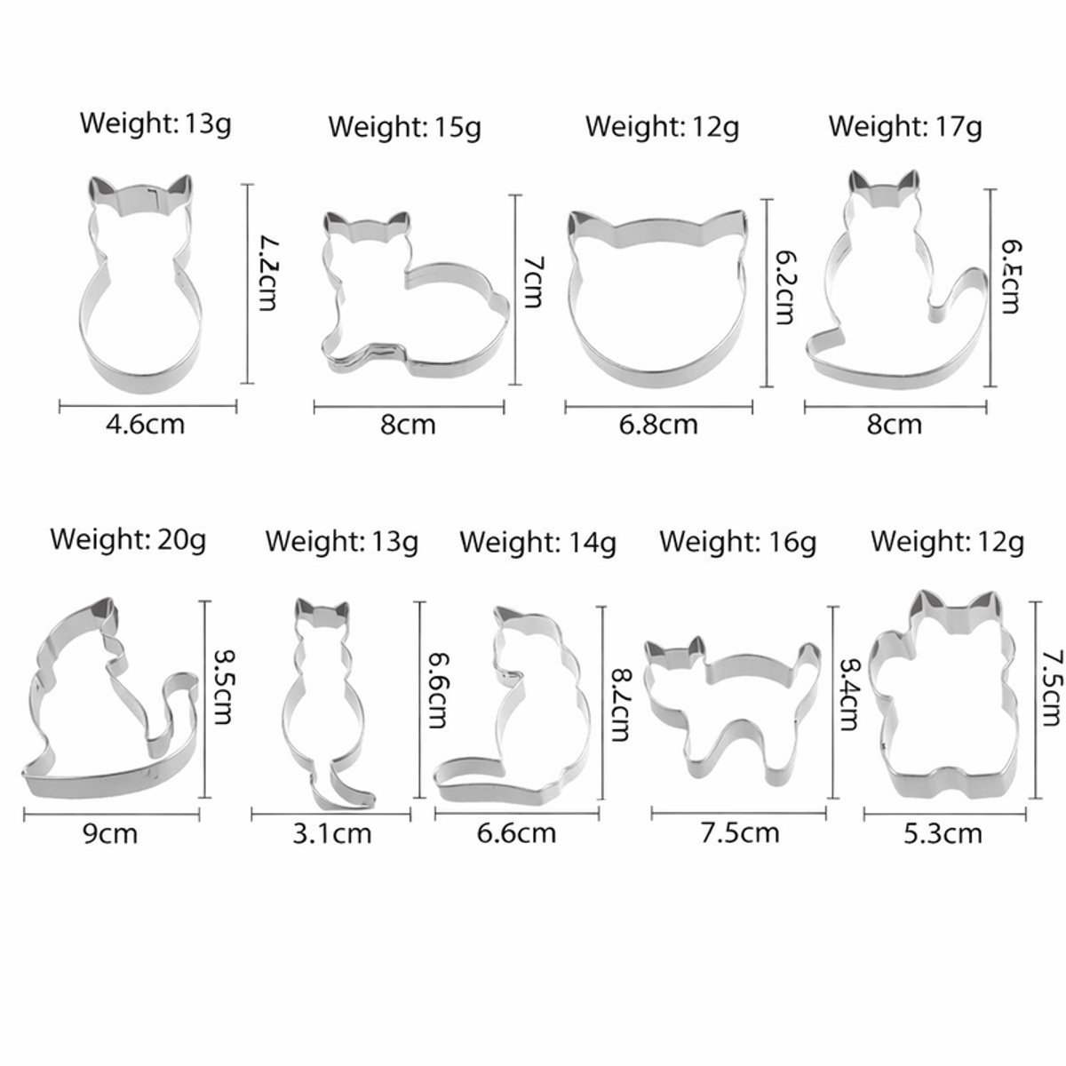 Cookie Cutters Cat - 9 Piece Set - Stainless Steel Baking Cup Set - Cat Shaped Cookie Cutters and Baking Tools - Enjoy cooking with your kids — image 6