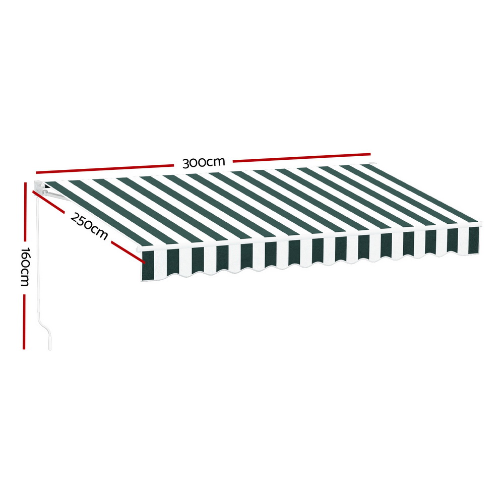 Instahut Retractable Folding Arm Awning Motorised Sunshade 3Mx2.5M Green White โ image 2