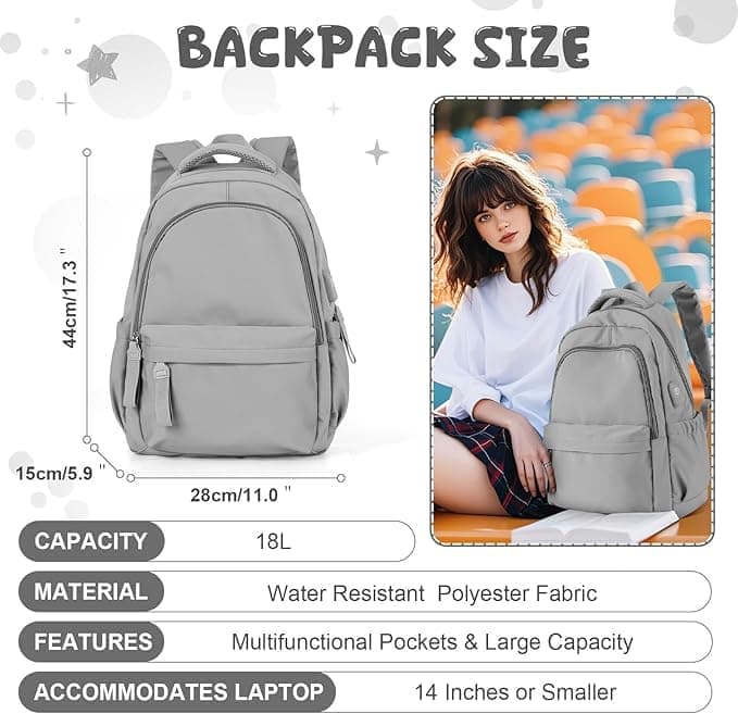 14-inch Waterproof Lightweight Laptop Backpack for School and University, Gray — image 3