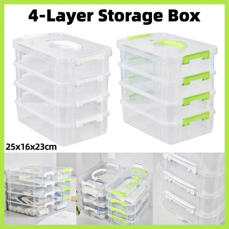 4Layer Storage Organizer Box Multi Compartment Storage Container for Home Office - Green โ image 2