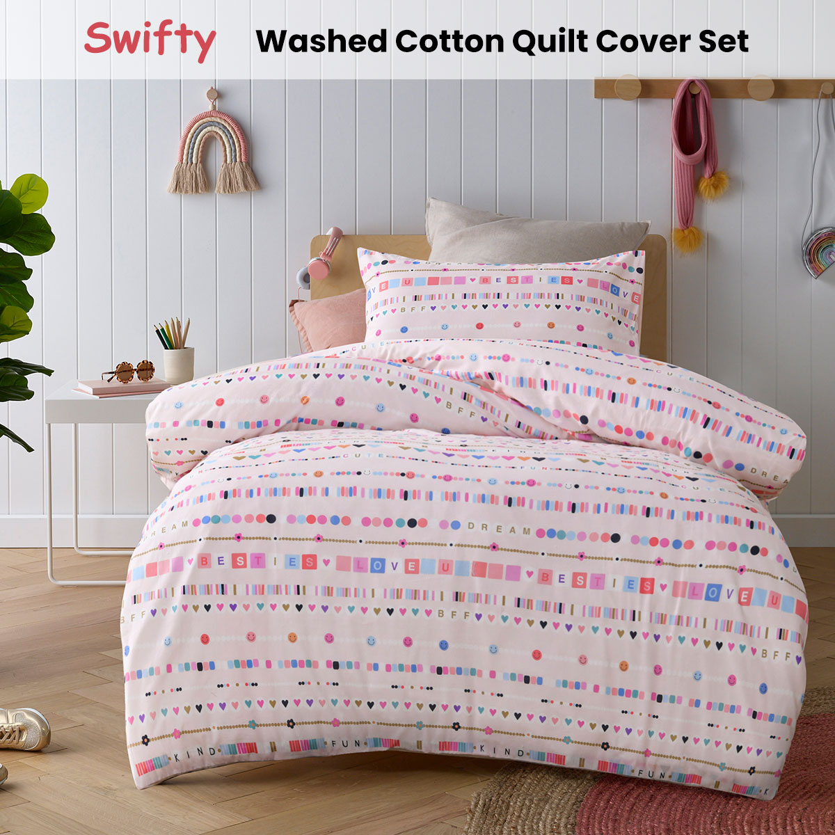 Happy Kids Swifty Washed Quilt Cover Set Single β image 2