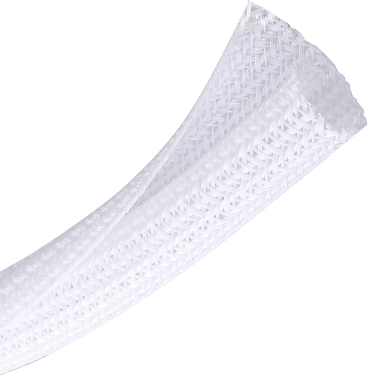 Cable Sleeve - 2m - Diameter 19MM - Cable Management - Braided Cable Sheathing - Cable Protector - Stretchable - Cuttable - PET - White - For TV / Computer /