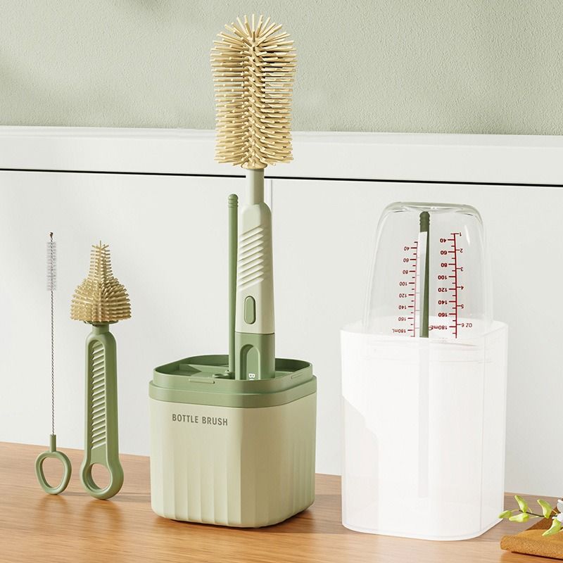 6-in-1 Portable Silicone Bottle Brush Set with Drying Storage Box, All-Purpose Cleaner for Baby Bottles, Nipples, and Straw Cups—Green — image 2