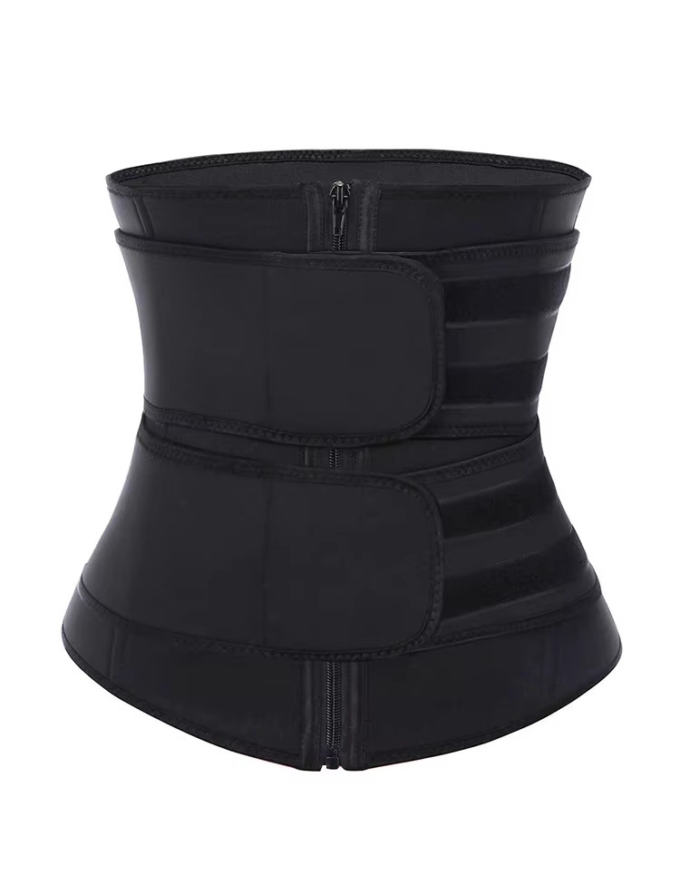 Size L Black Womens Sweat-Enhancing Waist Trainer Belt - Dual Strap Zipper Tummy Control Cincher for Workout & Postpartum Shaping — image 2
