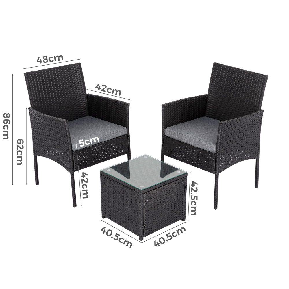 3PC Outdoor Table and Chairs Set-Black โ image 6