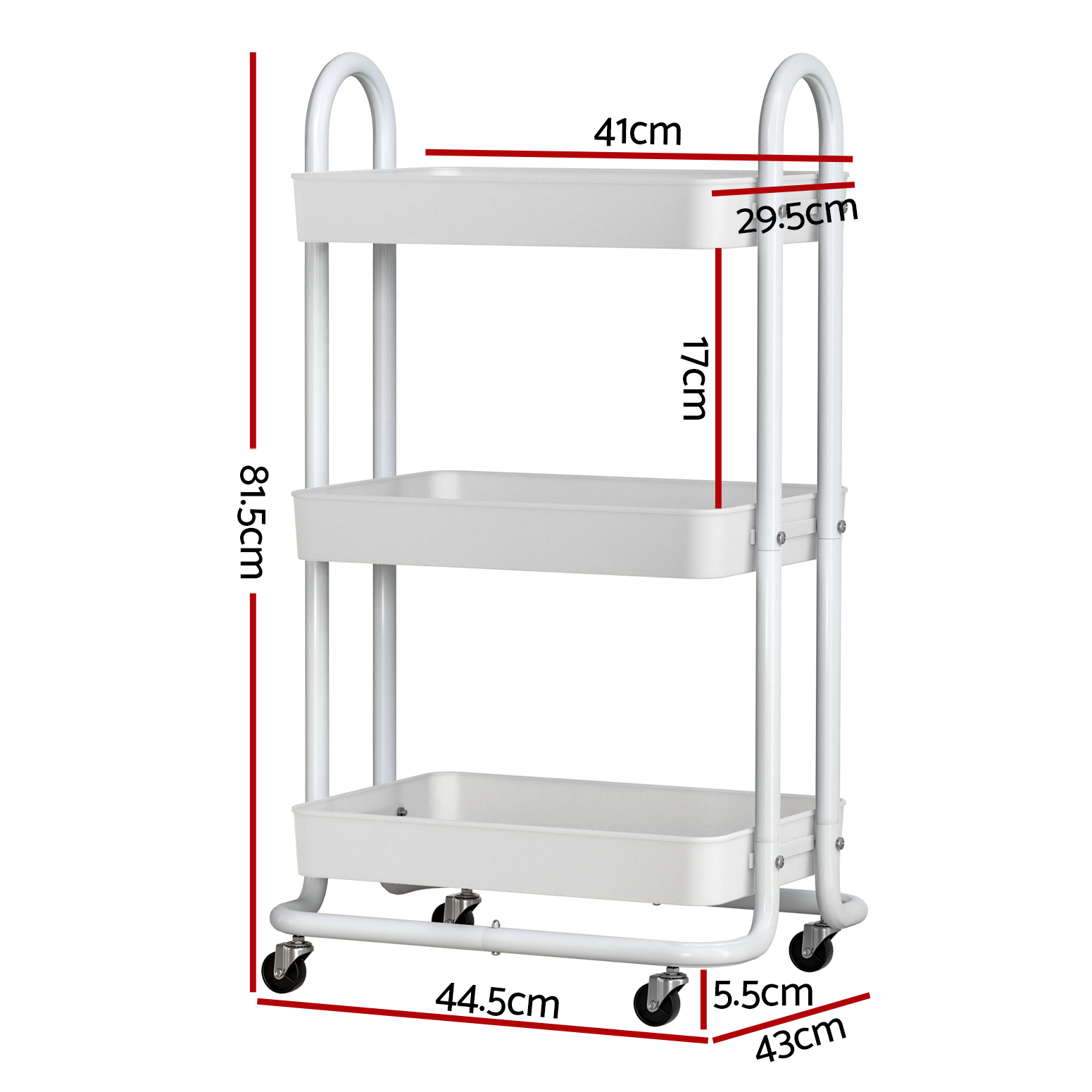 Artiss Storage Trolley Kitchen Cart 3 Tiers Rack Shelf Organiser Wheels White โ image 2