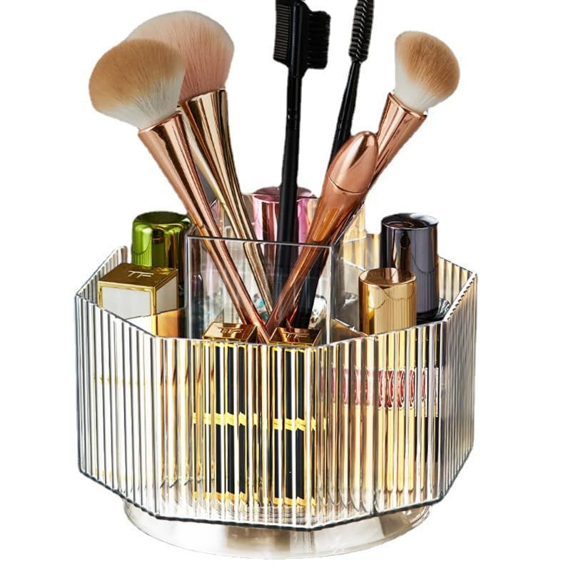 Spinning Makeup Organizer, 360° Rotating Skincare Makeup Brush Holder for Vanity, with 5 Slot Large Capacity Cosmetic Display