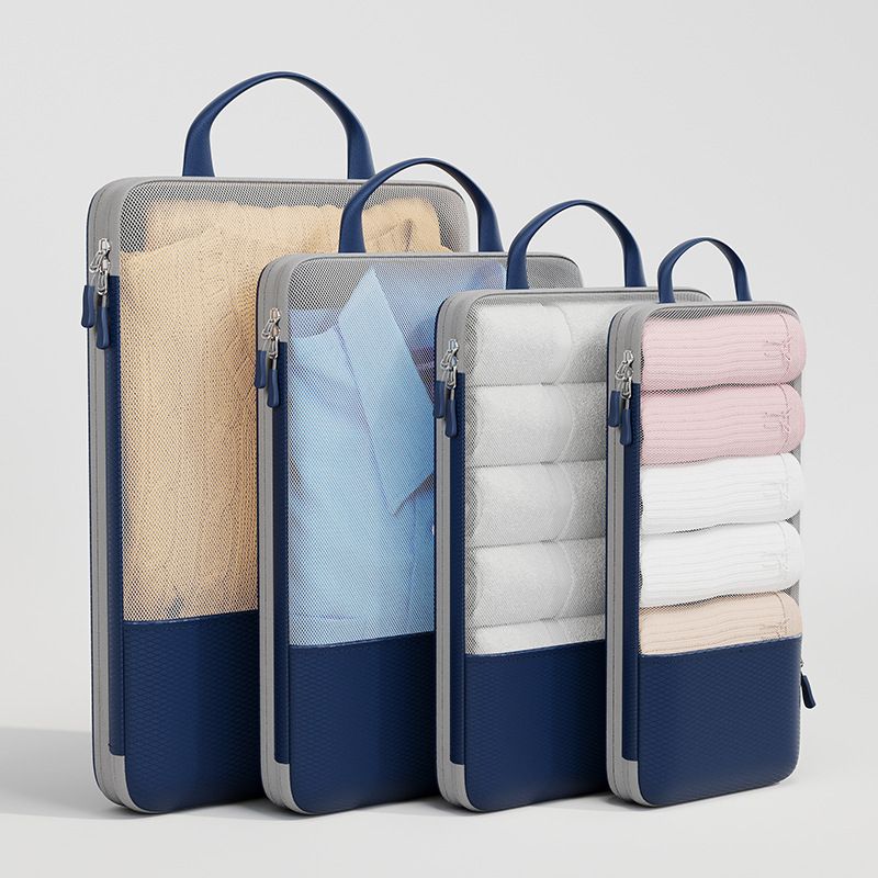 Travel Storage Bag Mu Family Expandable Compression Navy blue Small size [13*12*34]