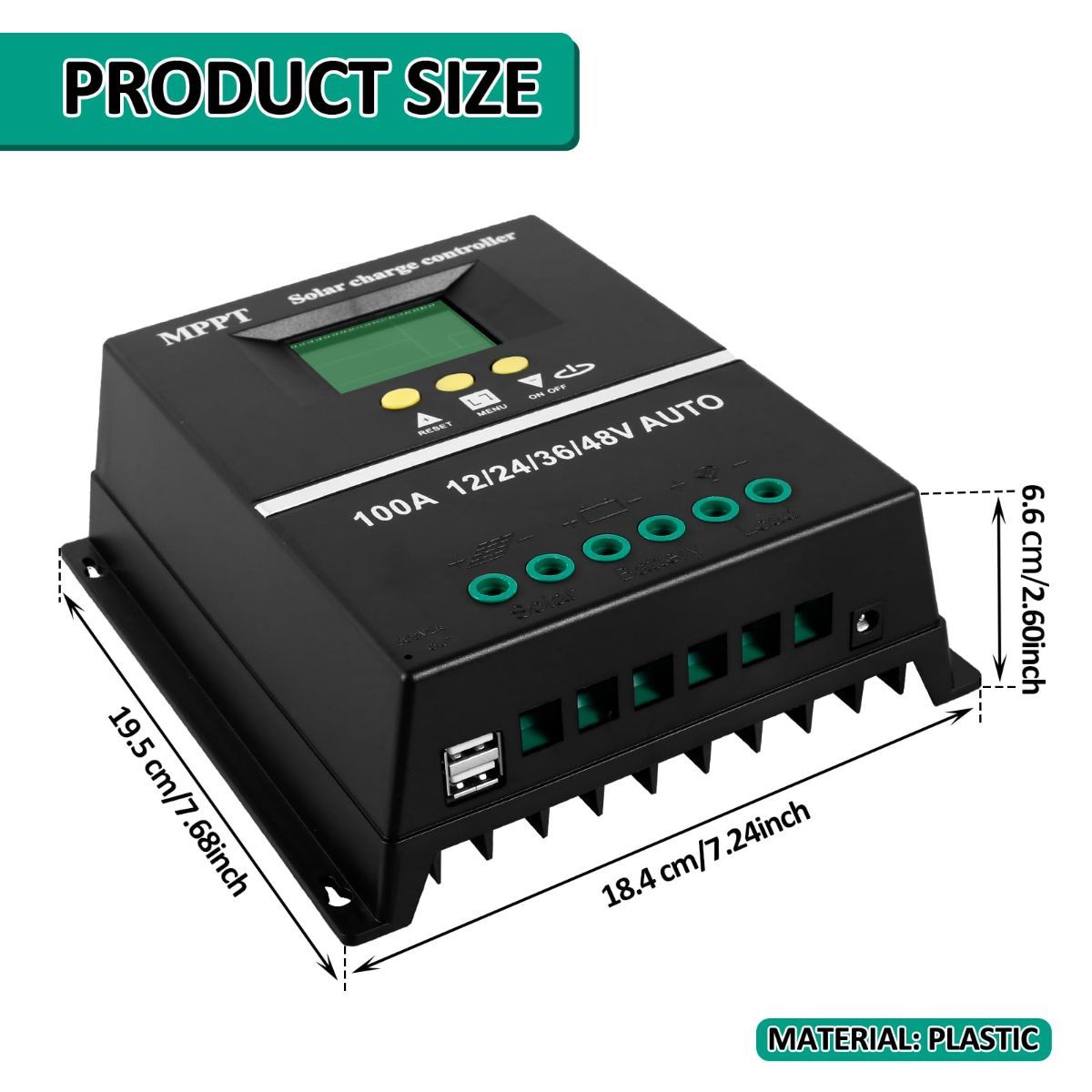 MPPT 36V/48V/24V/12V Solar Charge Controller Tools LCD Dual USB Lead Acid Lithium Batteries Quick Charger - Black - Size 60A — image 2