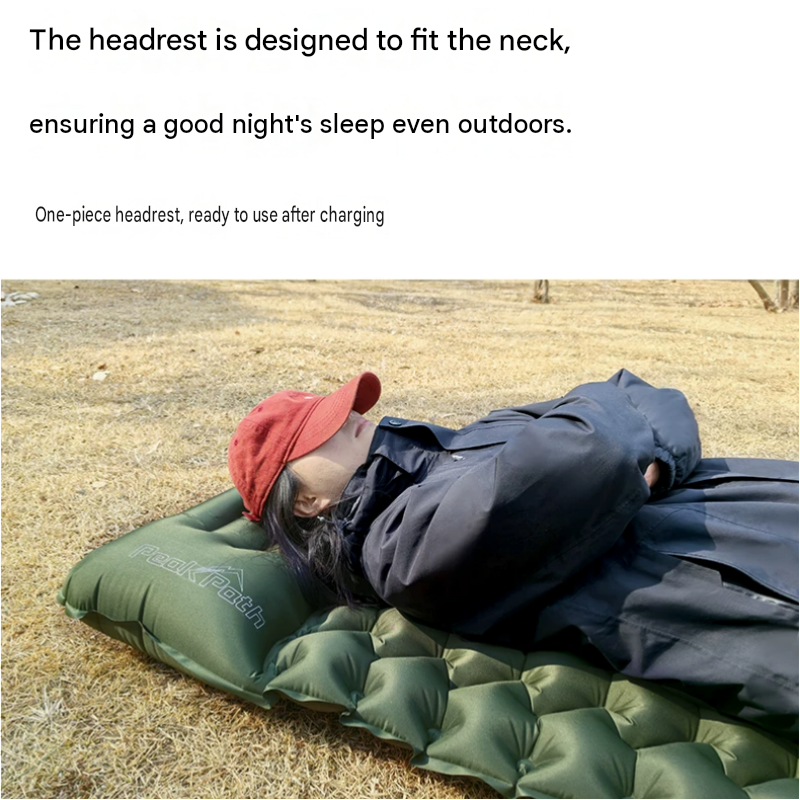 Grey Single Outdoor Foot Pump Inflatable Sleeping Pad (190 x 60 x 5 cm )- 40D Nylon Camping Air Mattress with Built-in Pillow and Double Valve — image 6