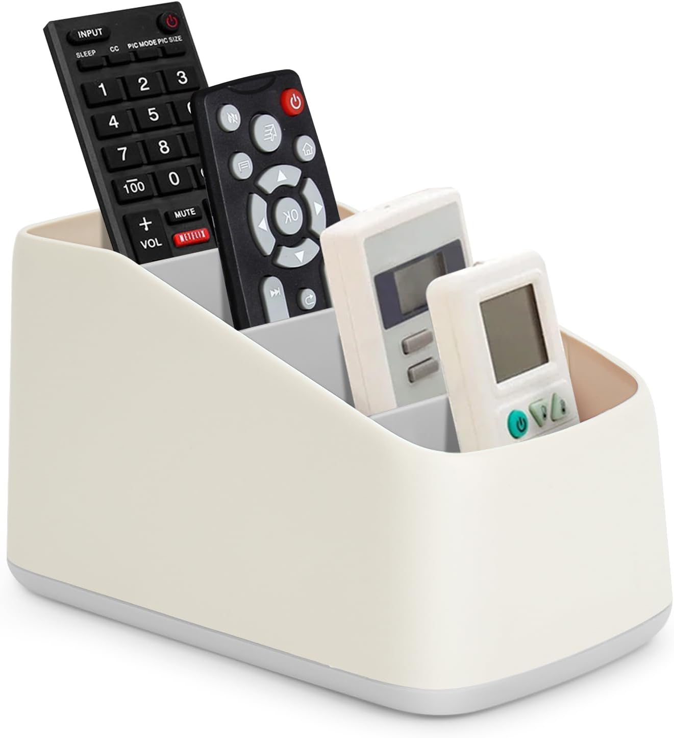 4 Compartment Remote Control Holder 17.3x10x8.5cm TV Remote Organizer Desk Storage Box for Remotes Phones and Accessories Living Room Bedroom