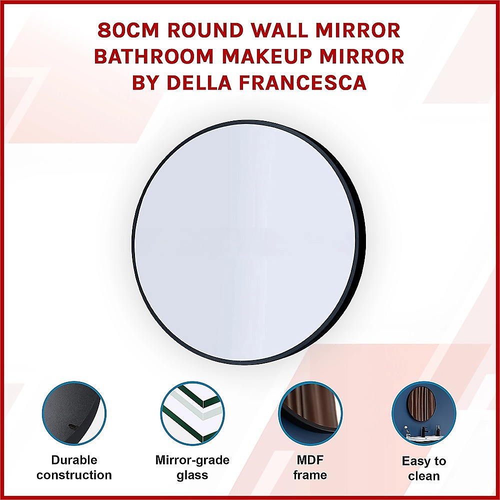 80cm Round Wall Mirror Bathroom Makeup Mirror by Della Francesca โ image 3