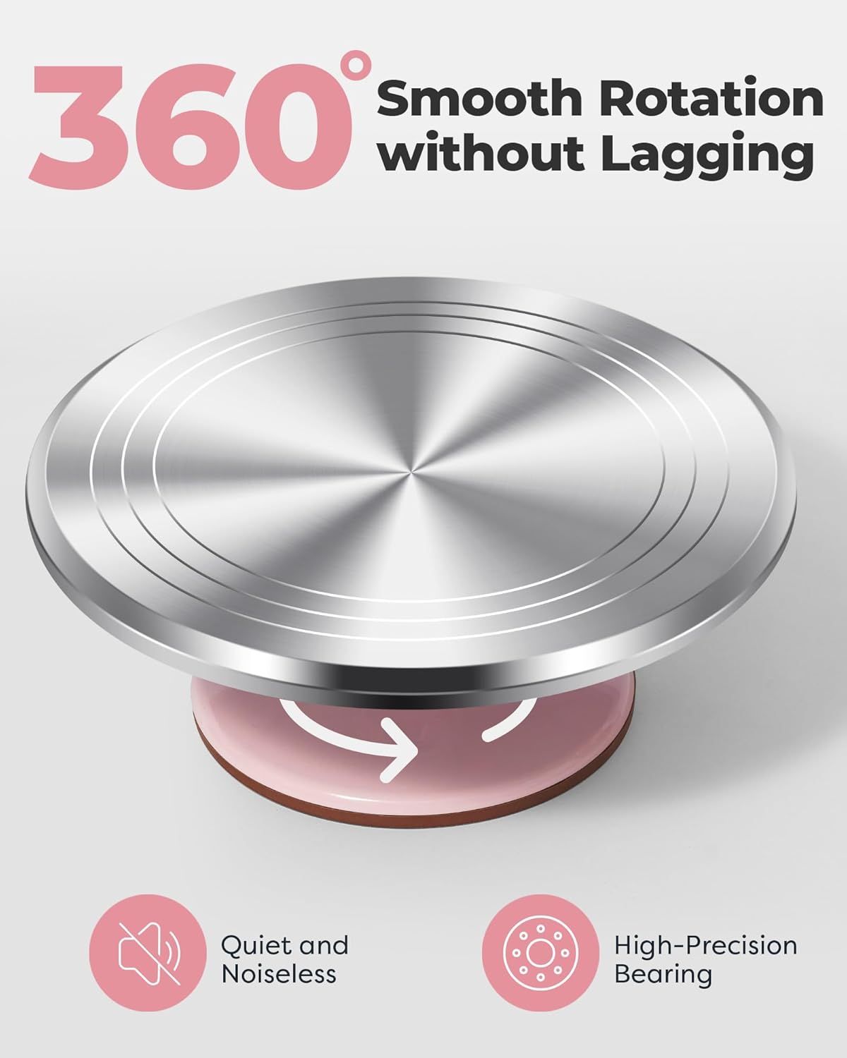 Premium Aluminum Alloy Cake Turntable Set with 3 Icing Scrapers, Offset & Silicone Spatulas, Non-Slip Base for Smooth Frosting, Professional Baking & — image 3