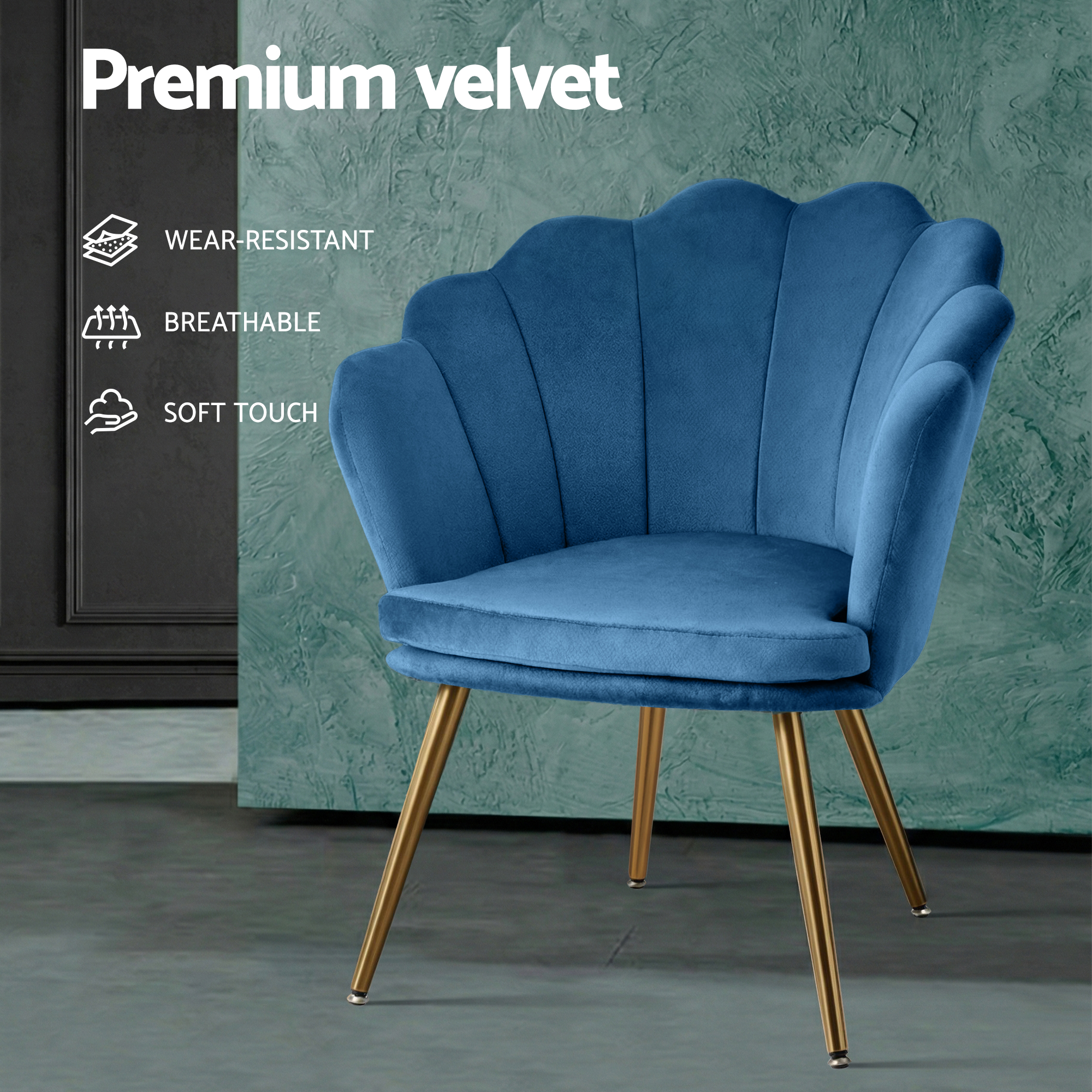 Artiss Armchair Velvet Blue Callista โ image 6