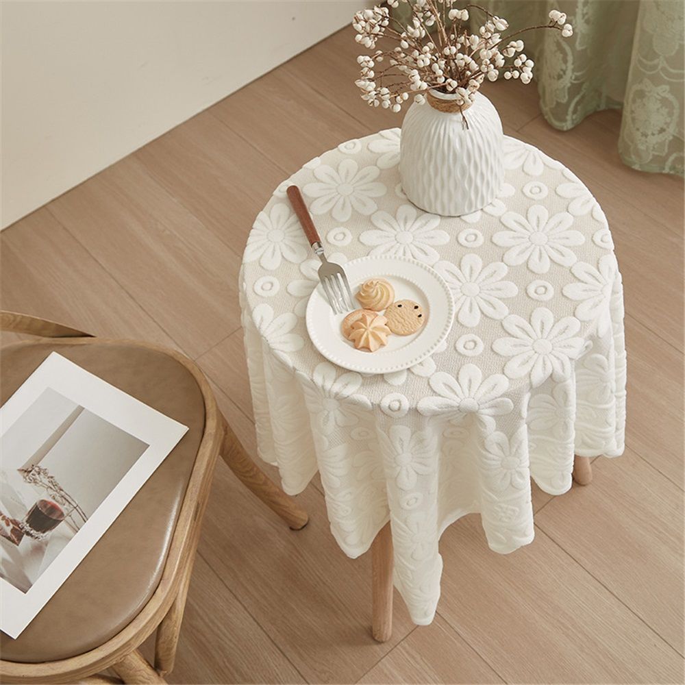 Lace Tablecloth Exquisite Embroidery Floral, Tablecloth with Wavy Openwork,Tablecloths for Wedding Decor,Afternoon Tea,Party(100*100cm) — image 3