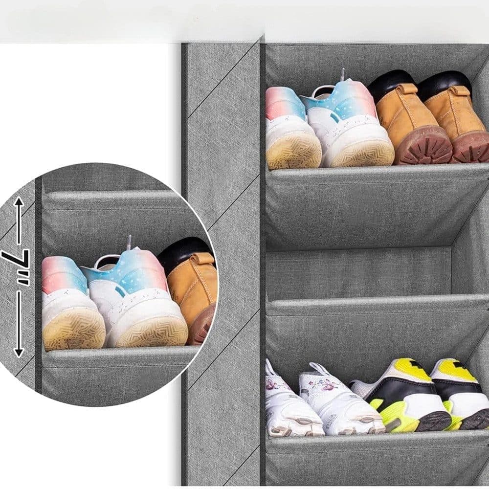 12 Pairs Wall Mounted Shoe Rack with Hooks, Shoe Hanger Storage for Door, 24 × 12 × 4 inches, Gray — image 4