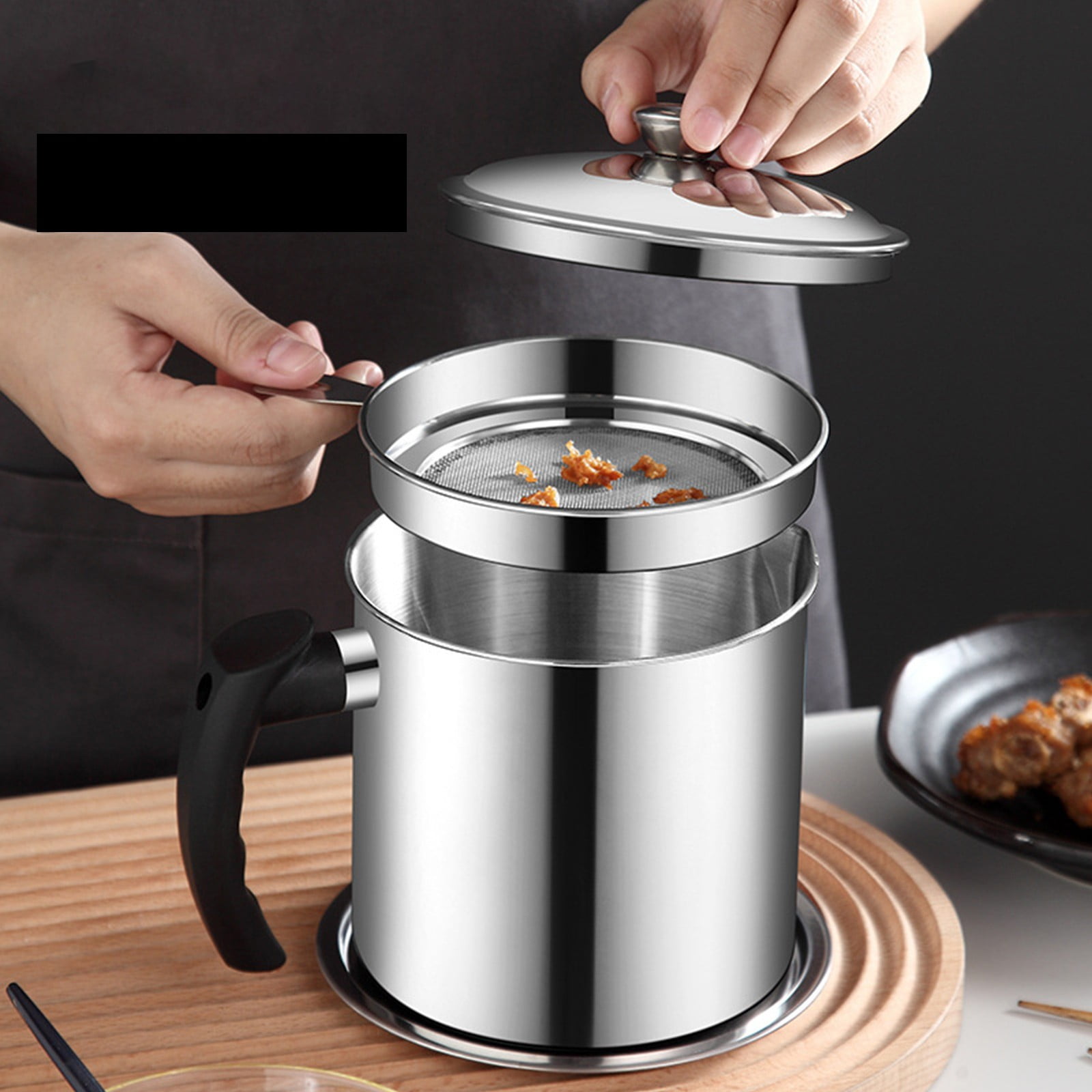 Pot Fats Storage With Lid, Grease Container With Strainer, Stainless Steel Oil Storage Container with Fine Mesh Strainer Dustproofs, Leakproof Oil Storage — image 4