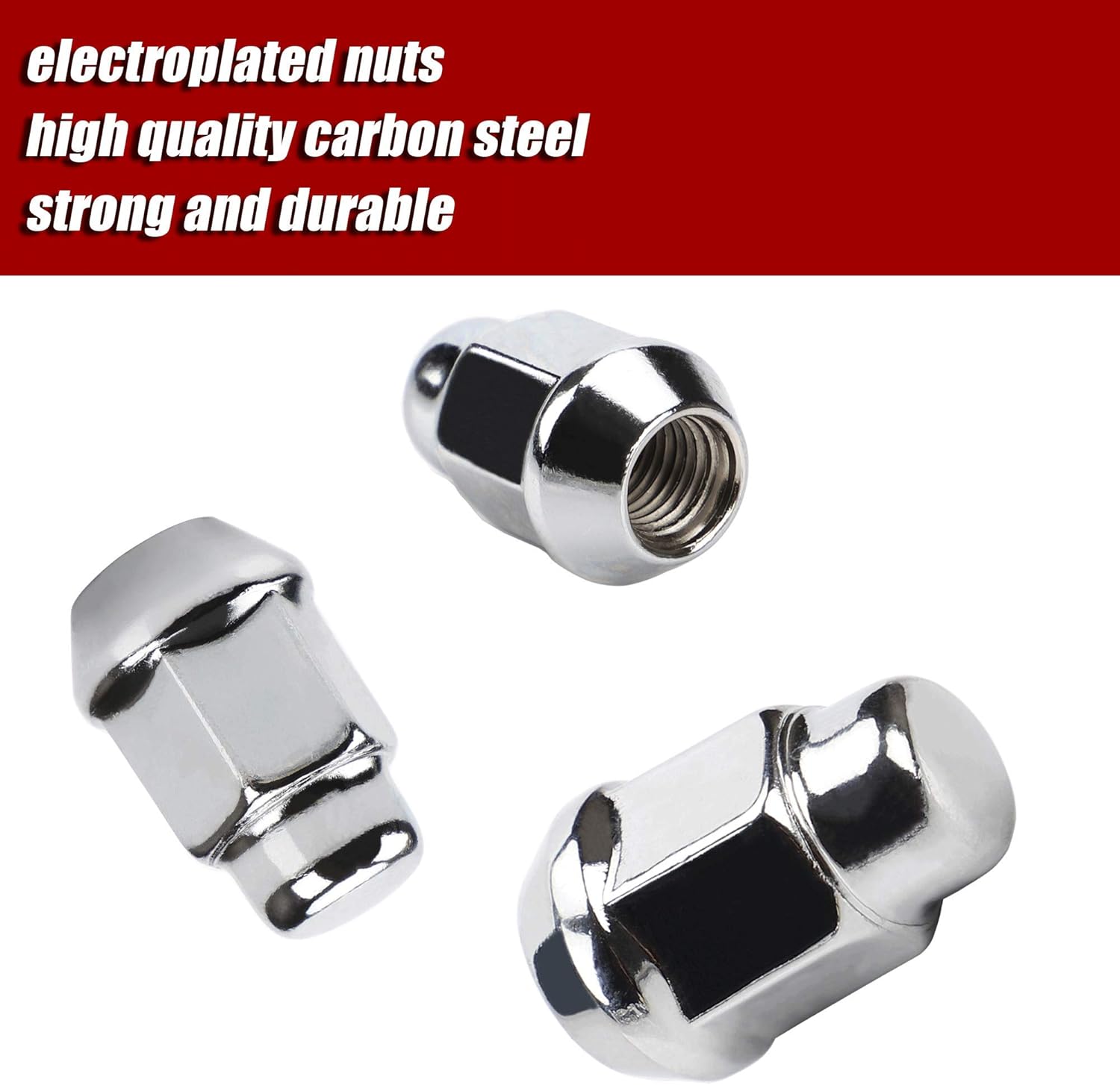 12x1.5 Wheel Lug Nuts, 20PCS Chrome 12mmx1.5 Closed End Bulge Acorn Lug Nut, Cone Seat, 19mm Hex Aftermarket Wheels — image 2