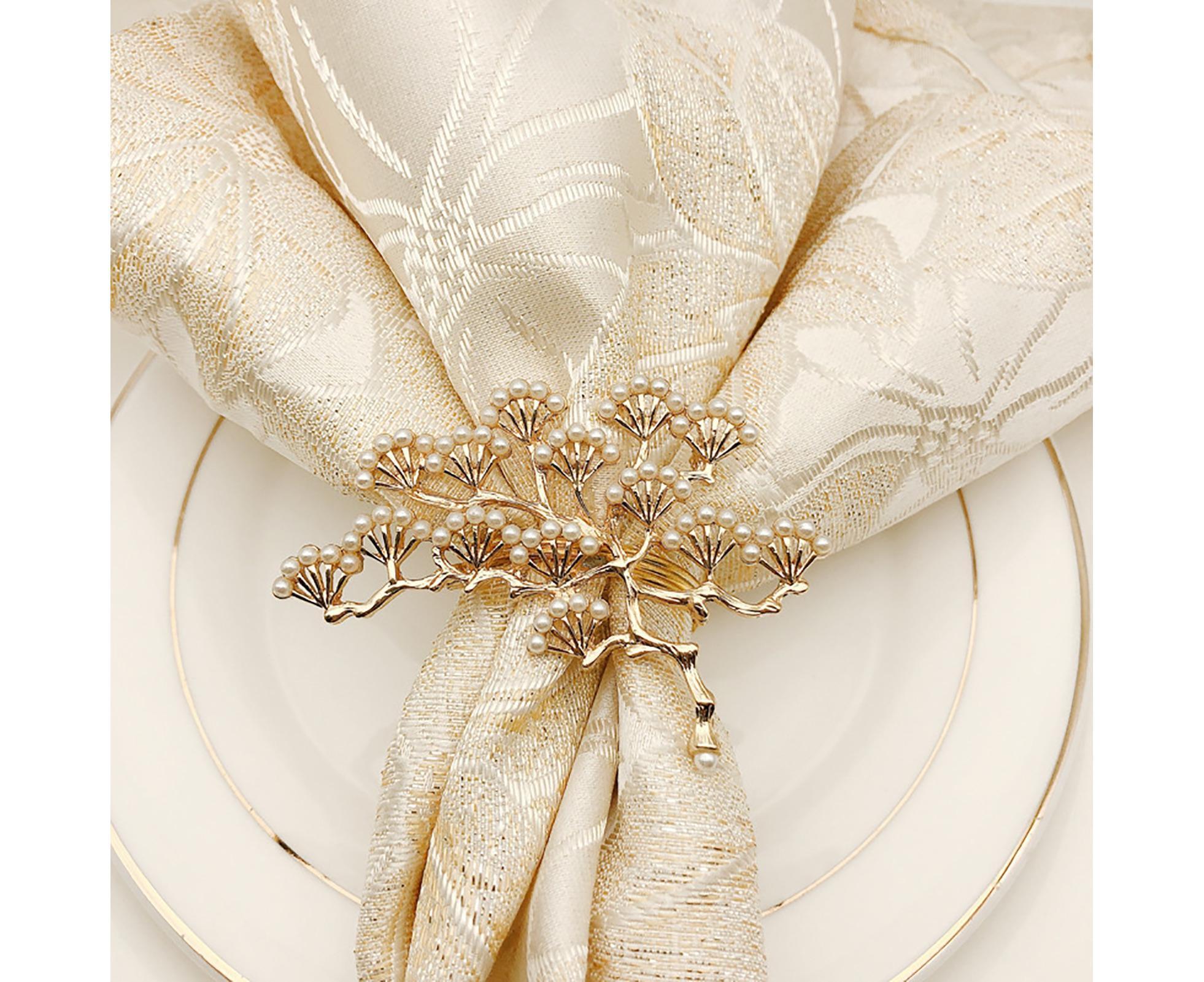 6Pcs Pine Tree Artificial Pearl Shape Napkin Ring Party Dinner Table Decoration-Silver — image 5