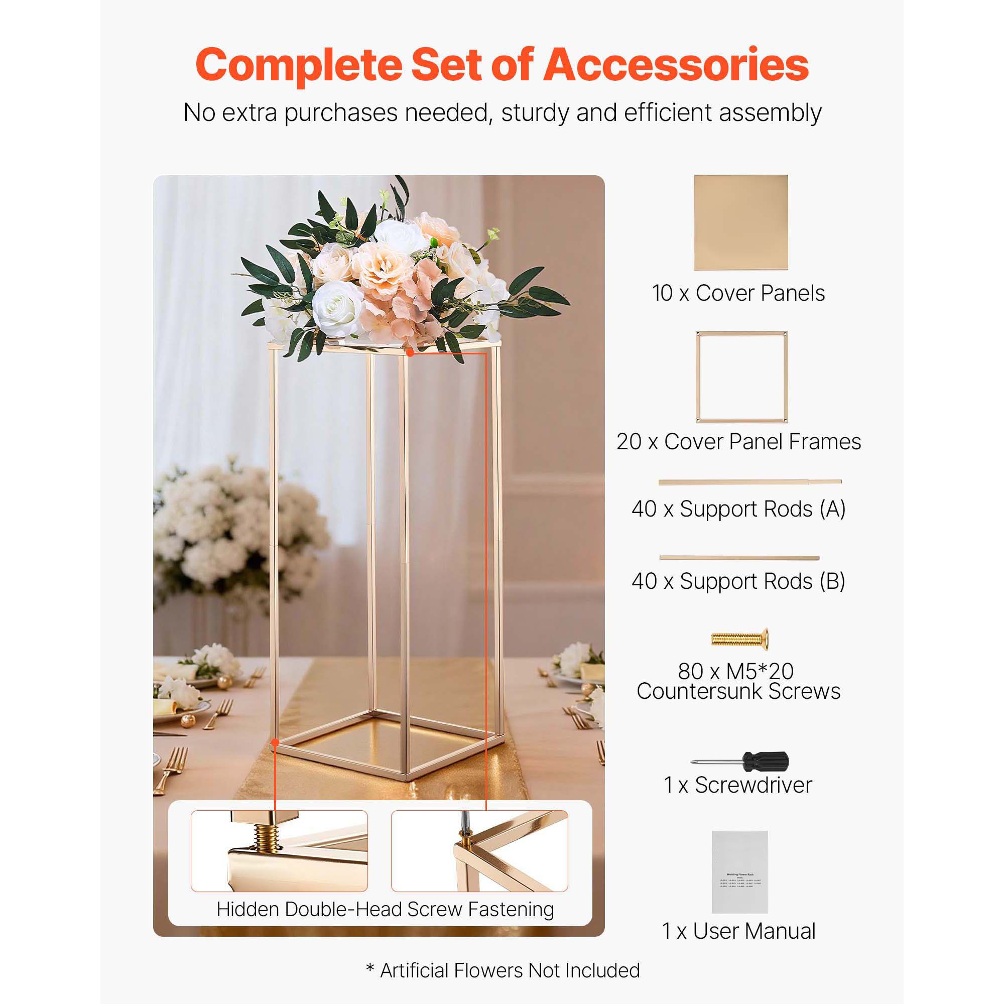 Wedding Flower Stand, 10PCS 60cm Column Flower Stand, Floral Stands with Metal Laminate, Gold Rectangular Floral Display Rack for Wedding, Party, Birthday — image 5