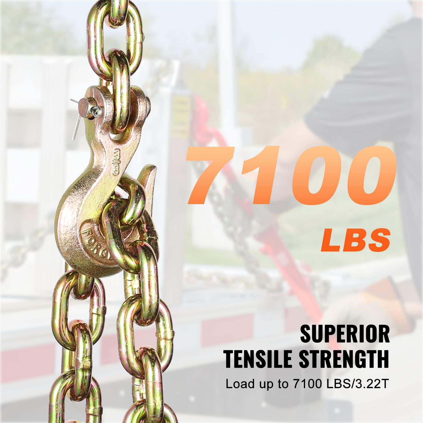 G80 Transport Binder Chain, 10 mm x 316 cm Tow Chain with Clevis Grab Hooks, 3.22T Safe Working Load, Heavy Duty Trailer Logging Chain for Transporting Towing โ image 5