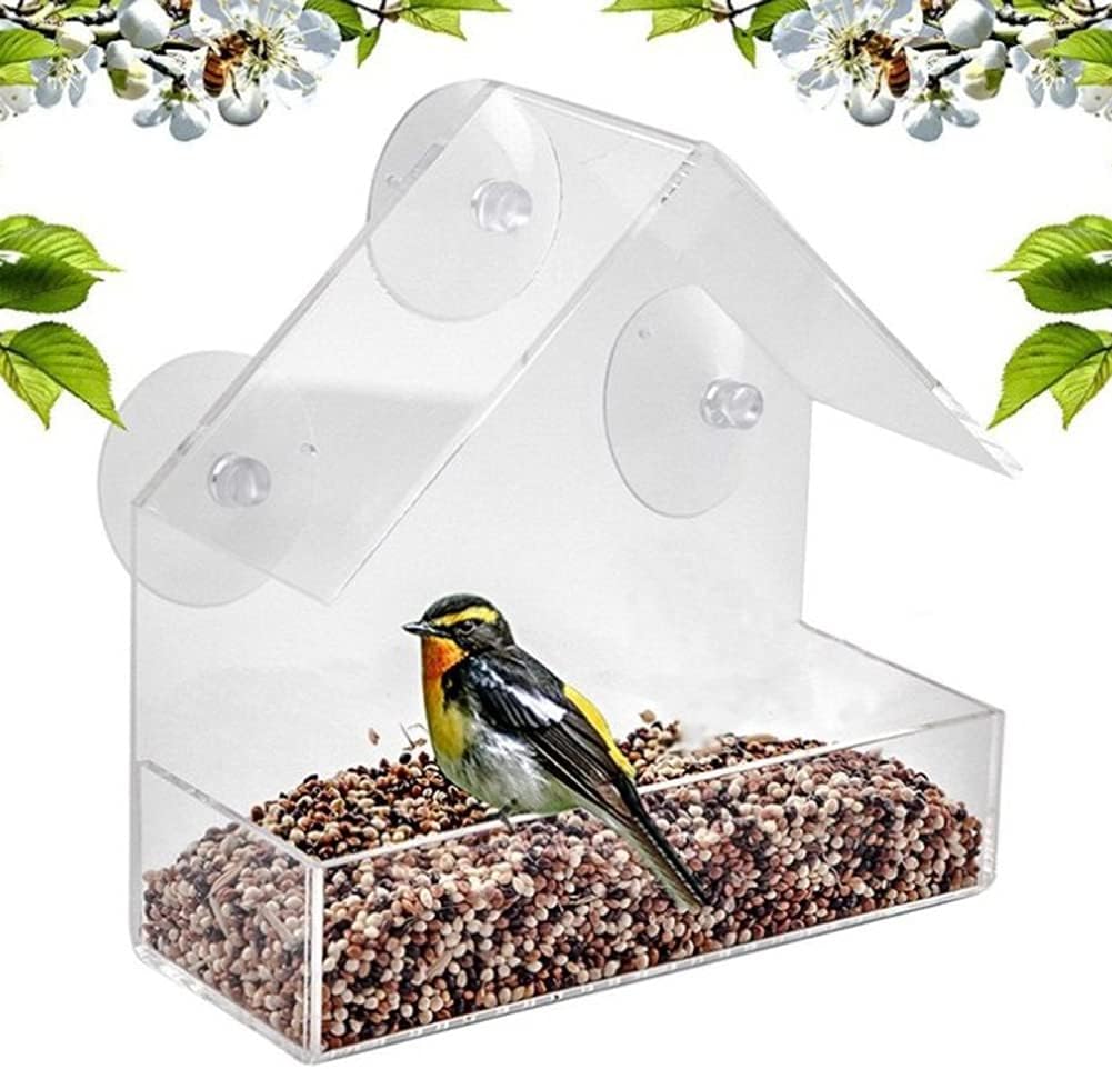 Transparent Bird Feeder Window Mount 15x6x15cm Practical Hanging Bird Food Station for Outdoor Use