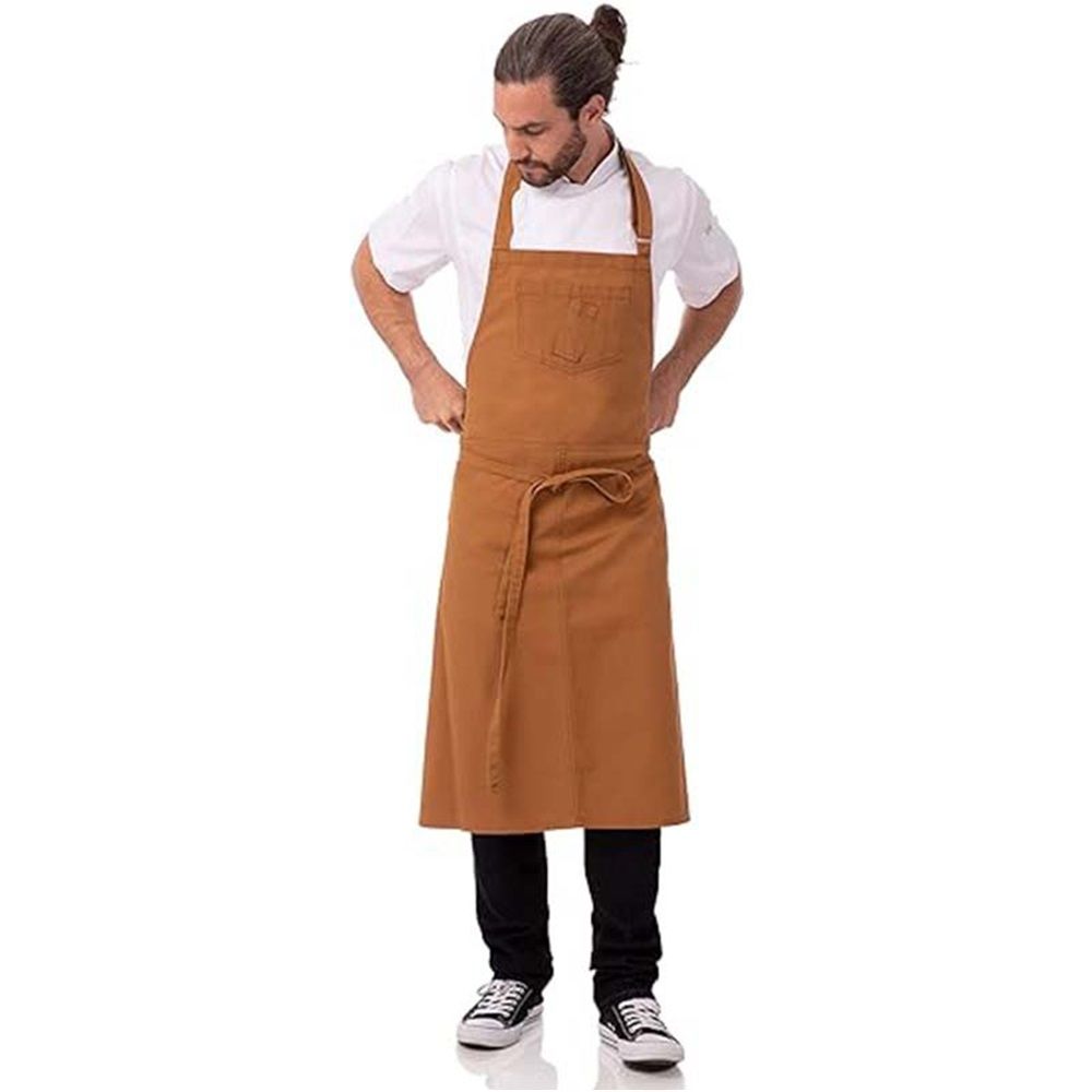 Cooking, Gardening, Grilling, Pain Long apron with tie and neck hanging, restaurant bar service staff work clothes apron（brown） — image 4