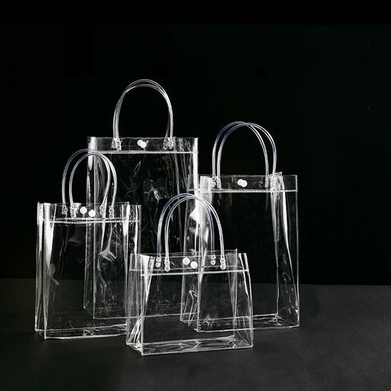 100x PVC Transparent Gift Tote Bag with Snap Button for Packaging - 13 × 15 × 7cm — image 4