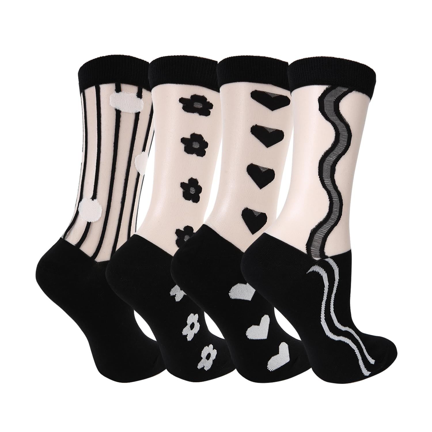 4 Pairs Lace Socks Sheer Ankle Socks Women Fashion Mesh Socks for Girls Womens Ultrathin Crystal Glass Socks — image 3