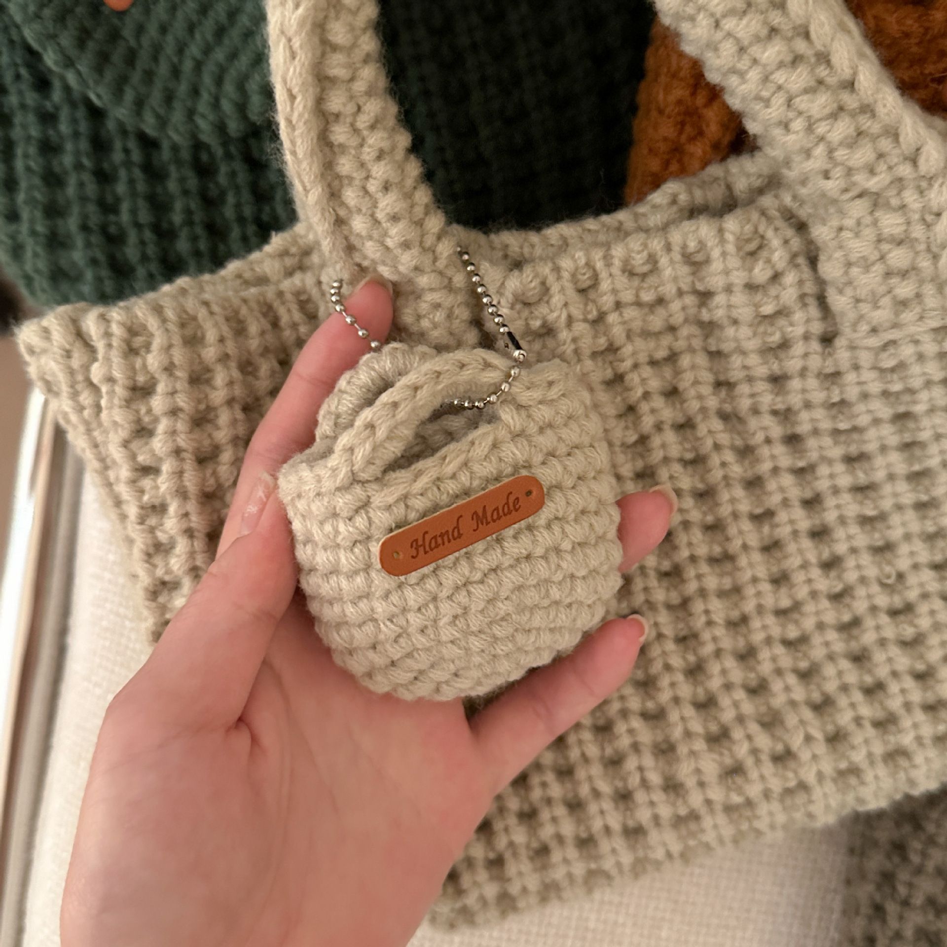 Brown Handcrafted Crochet Tote Bag – Vintage-Style Woven Cotton-Yarn Look Bag — image 4