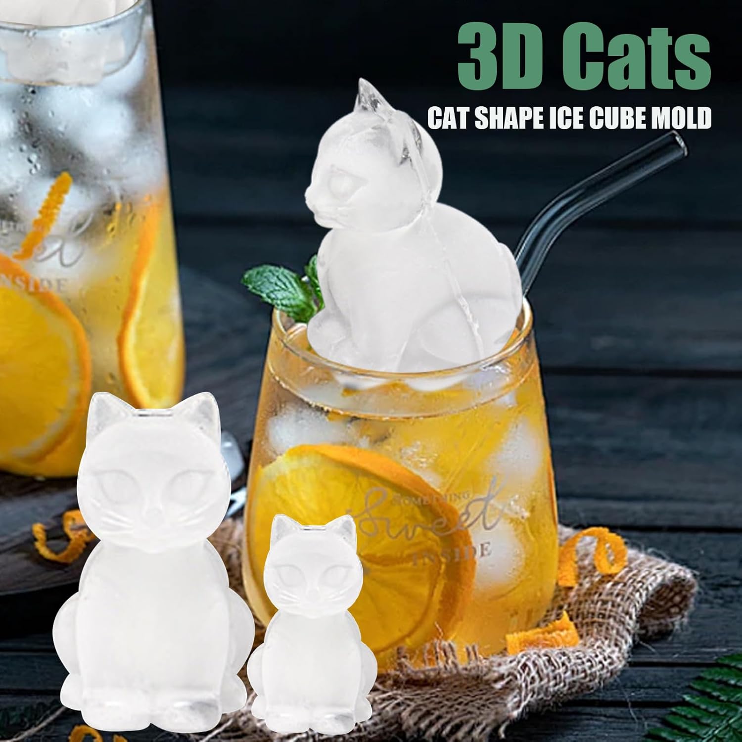 3D Cat Ice Cube Mold, Ice Cube Tray with Funnel for Cocktails, Bourbon, Brandy, Whiskey Gifts for Men, Silicone Fun Shapes Black Cute (CAT) — image 2