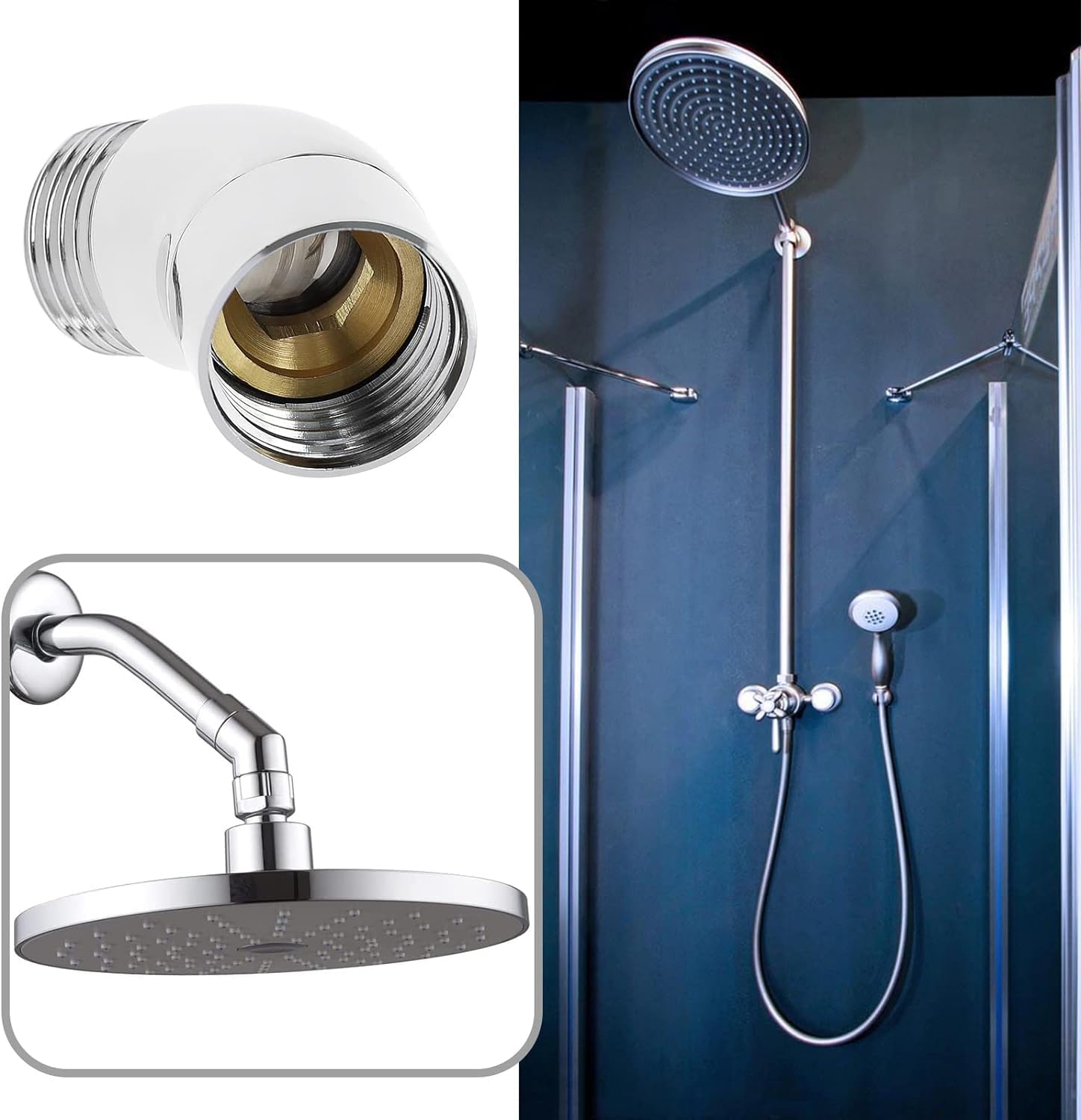 Handheld Shower Head Elbow Adapter G1/2" Shower Connector 45-Degree Adapter Solid Brass, Suitable for Most Standard Shower Systems — image 3