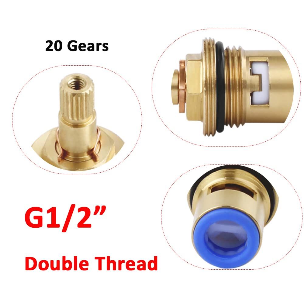 Faucet Ceramic Cartridge Valve, G1/2" Brass Tap Ceramic Disc Cartridges Replacement for Hot Cold Water-2pcs — image 4