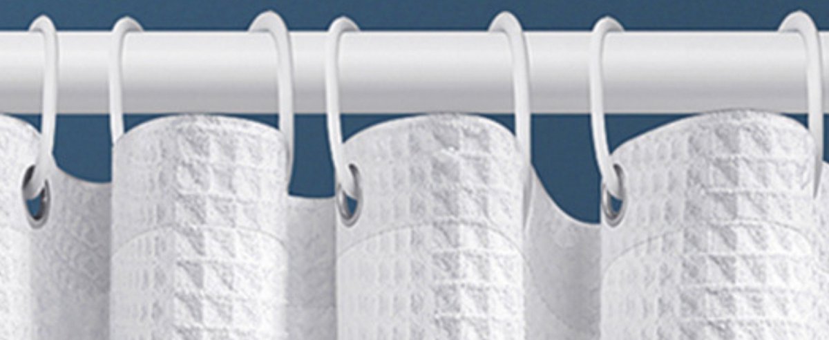 Waffle shower curtain - 80 × 180CM - White - With 6 plastic hooks - For bathroom and toilet - White - Anti-mold - Polyester - Cube Design - Shower curtain — image 4