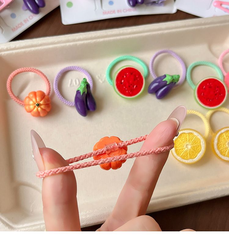 5-Piece Fruit Resin Hair Accessories Set with 5-Type Fruit Hair & Ear Clips, Hair Ties and Pearl Bracelet, Cute Colourful Summer Fruity Headwear Kit — image 5