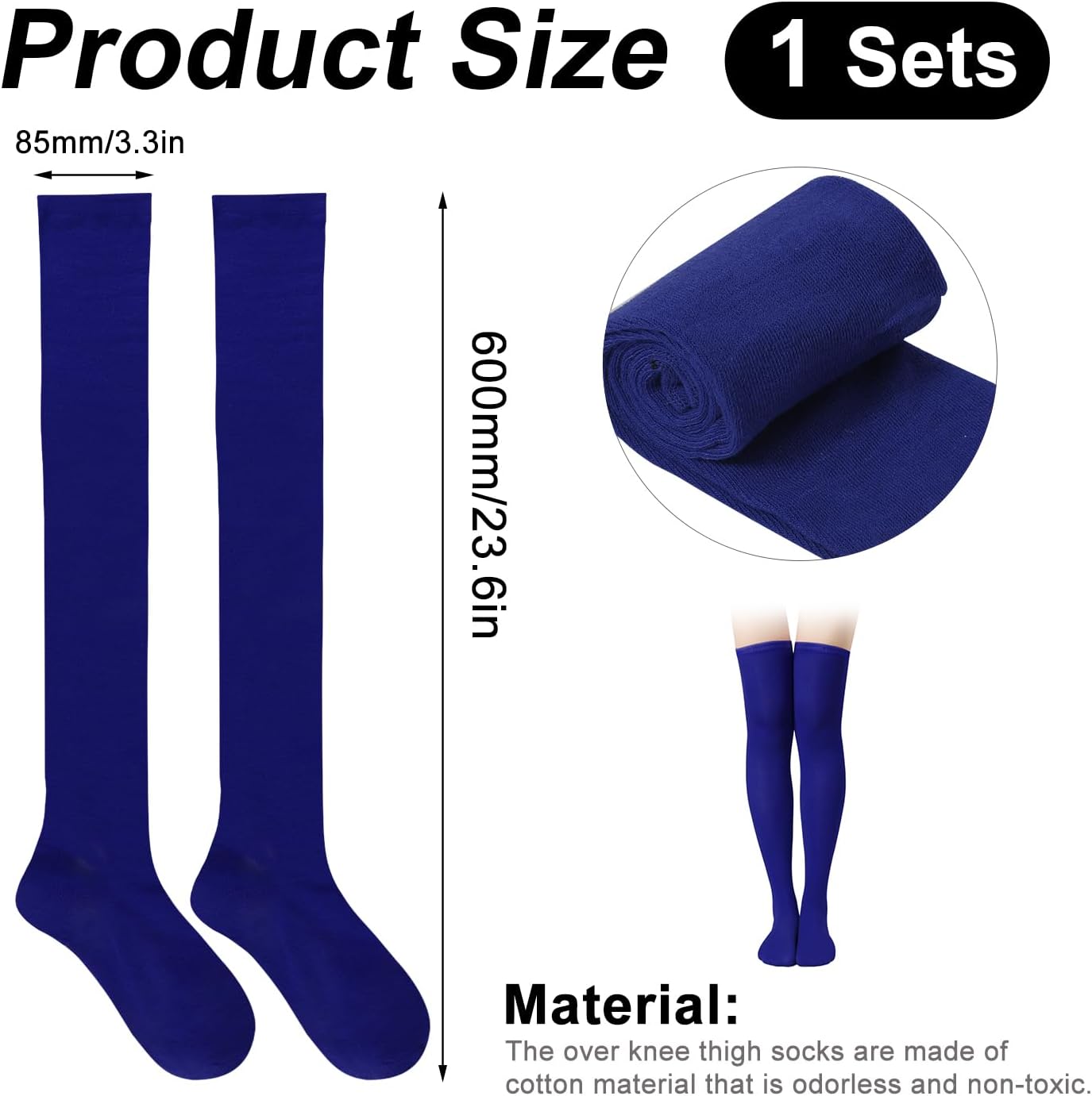 1 Pair Thigh High Socks, Cotton Soft Knee High Long Stockings Leg Warmers for Women Girls Christmas Cosplay (Royal Blue), 23.6inch โ image 3