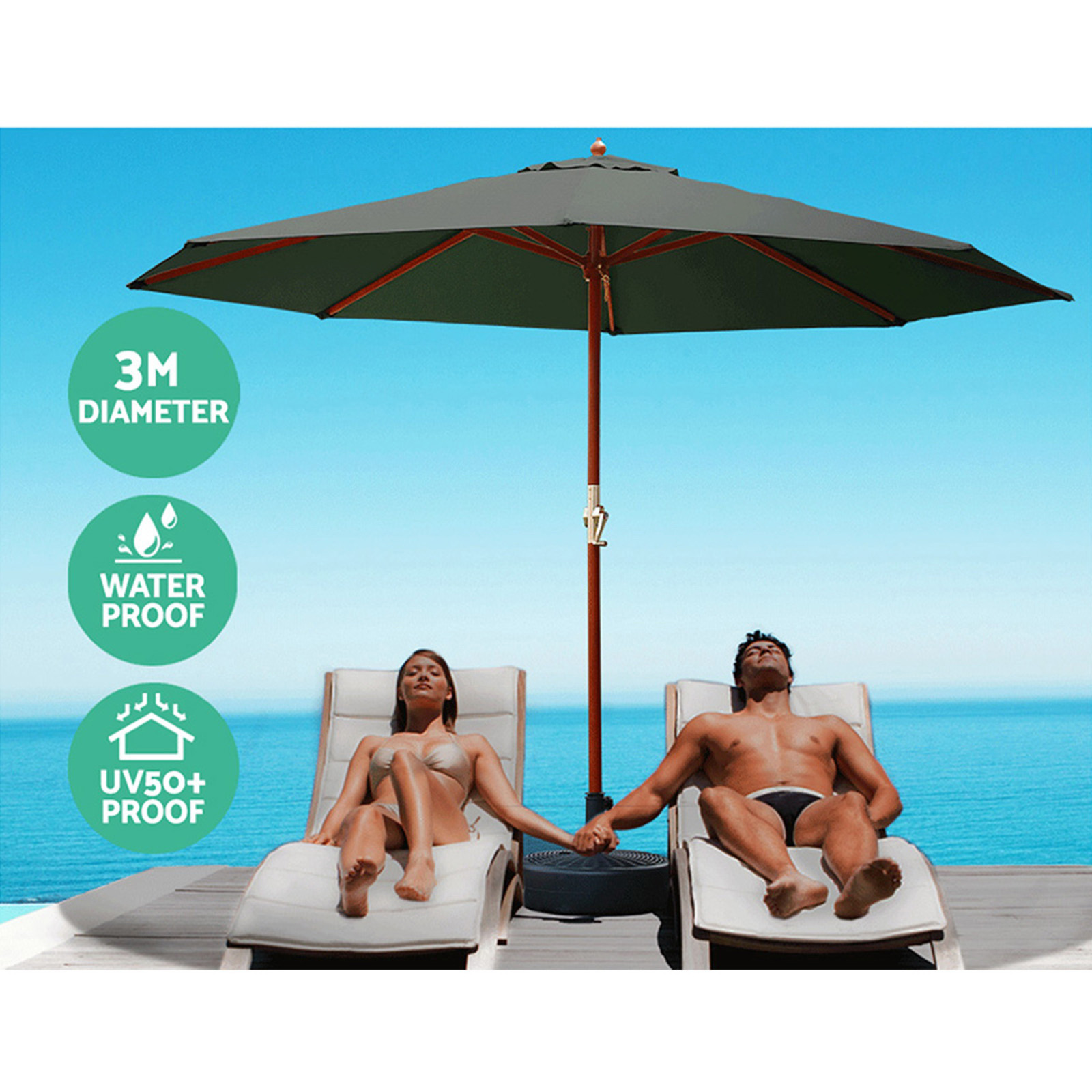 Instahut 3m Outdoor Umbrella w/Base Pole Umbrellas Garden Sun Stand Deck Charcoal โ image 4