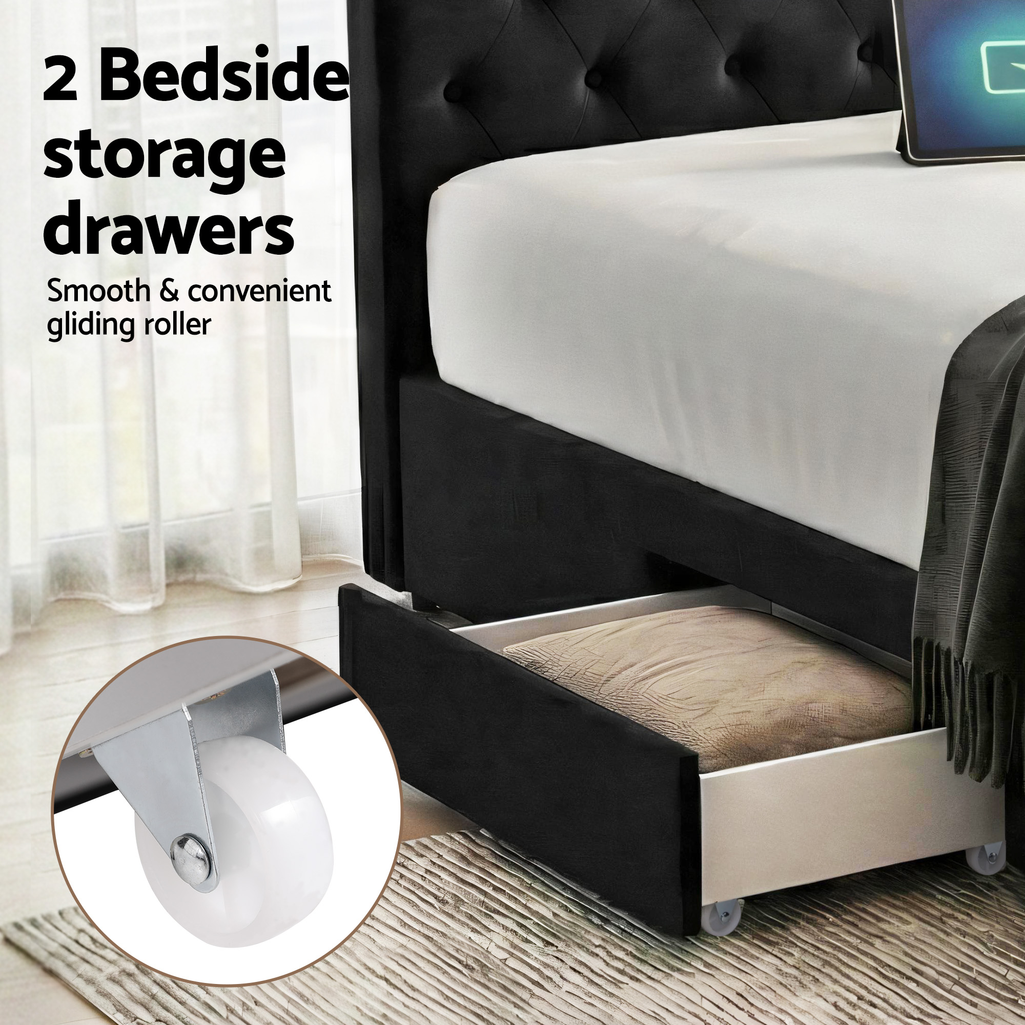 Artiss Queen Bed Frame Storage Charging Station Upholstered 3 Drawers USB Type-C โ image 5