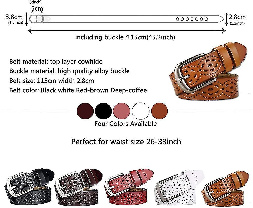 110cm Genuine Cowhide Leather Belt for Women, Hollow Flower Design — image 5