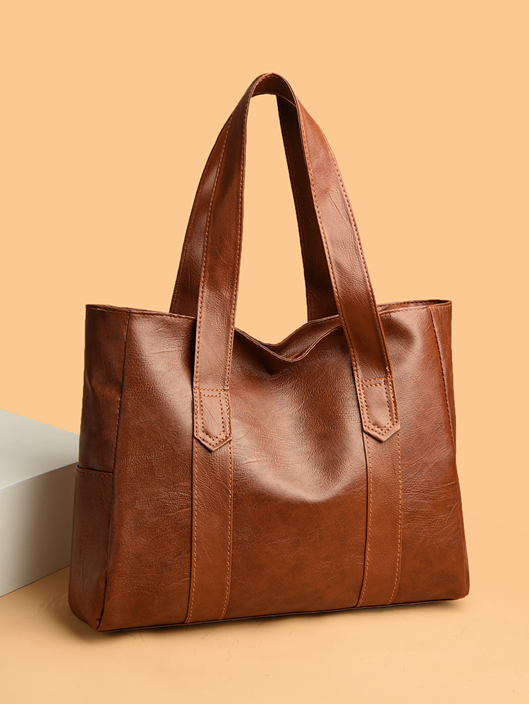 Large bag Women's 2025 Autumn New Style, simple and versatile handbag, large capacity single-shoulder bag, tote crossbody (brown) — image 2