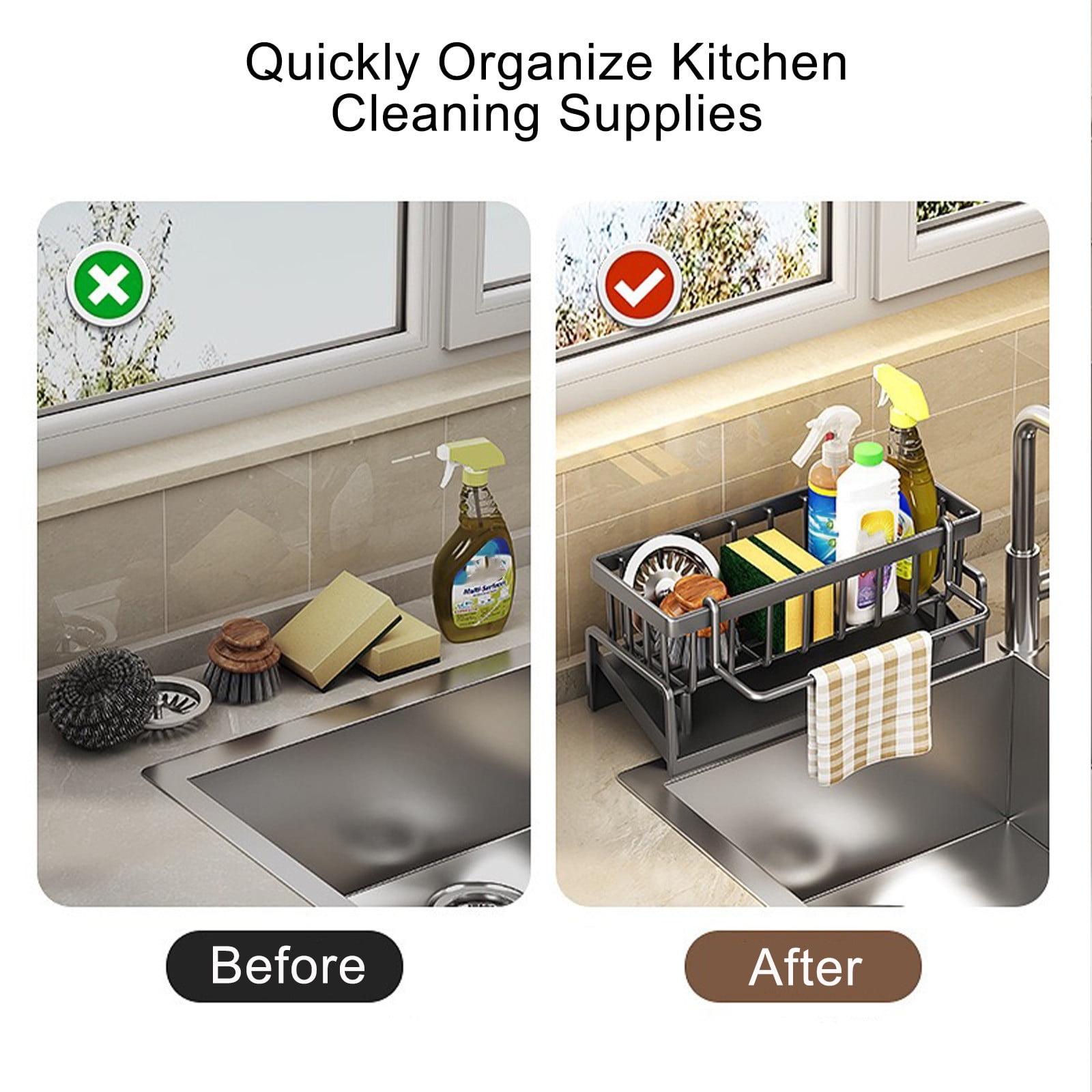 Sponge Holder for Kitchen Sink, Kitchen Sink Organizer Rustproof 304 Stainless Steel Detachable Dishcloth Rack Sink Caddy, Kitchen Sponge Holder Bathroom — image 5