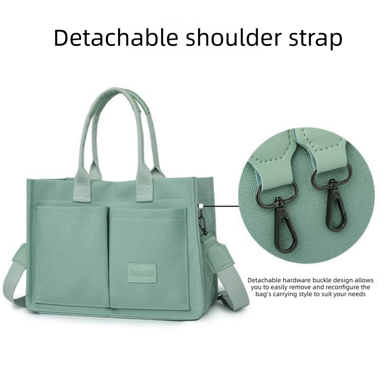 Dark blue Large Canvas Tote Bag for Women - Multi-Pocket Utility Organiser with Wide Adjustable Shoulder Strap - Trendy Crossbody and Handheld Bag for Work โ image 3